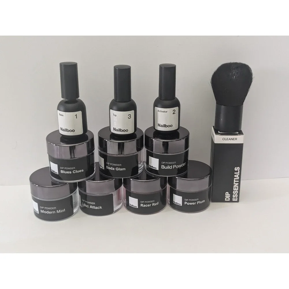Nailboo Dip Powder Starter Kit 6 Colors Base Activator Top Brush Clip Used Once